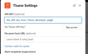 Tisane Bot settings API key field